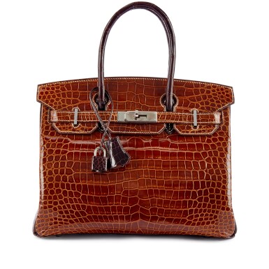 View full screen - View 1 of Lot 9628. Important Private Collection: Miel and Cocoan Shiny Porosus Crocodile Custom Birkin 30 Palladium Hardware, 2007.