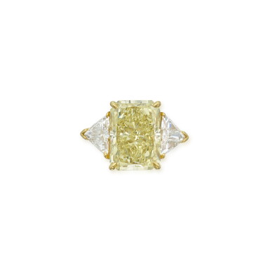 View full screen - View 1 of Lot 72. Fancy Light Yellow Diamond and Diamond Ring.