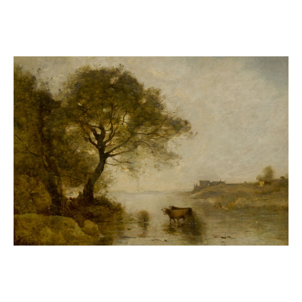 View full screen - View 1 of Lot 429. JEAN-BAPTISTE-CAMILLE COROT | LE GUÉ AU GROS ARBRE.