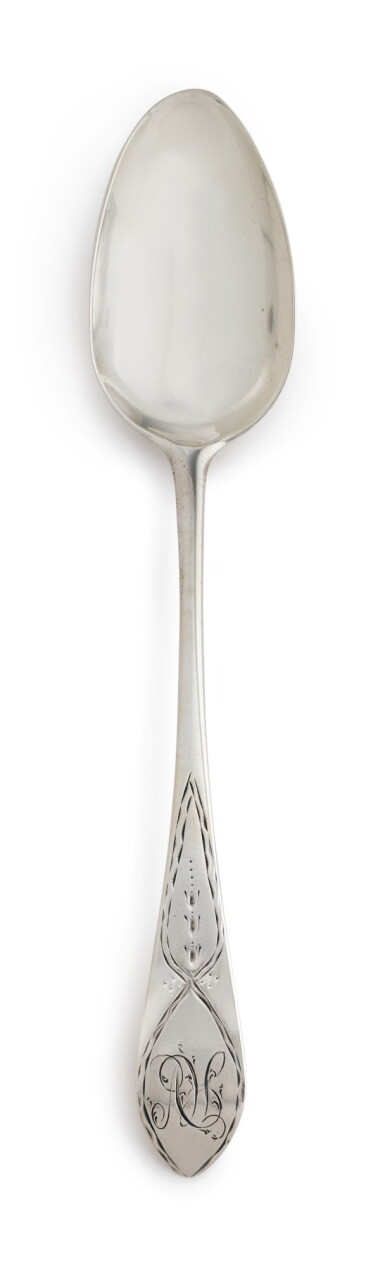 View full screen - View 1 of Lot 406. An American Silver Tablespoon, Paul Revere Jr., Boston, circa 1785.