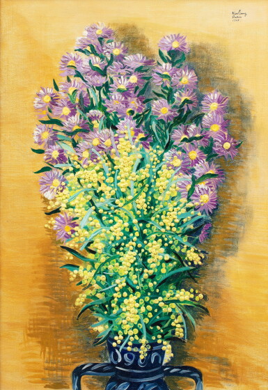 View full screen - View 1 of Lot 34. MOÏSE KISLING | DAHLIAS ET MIMOSA.