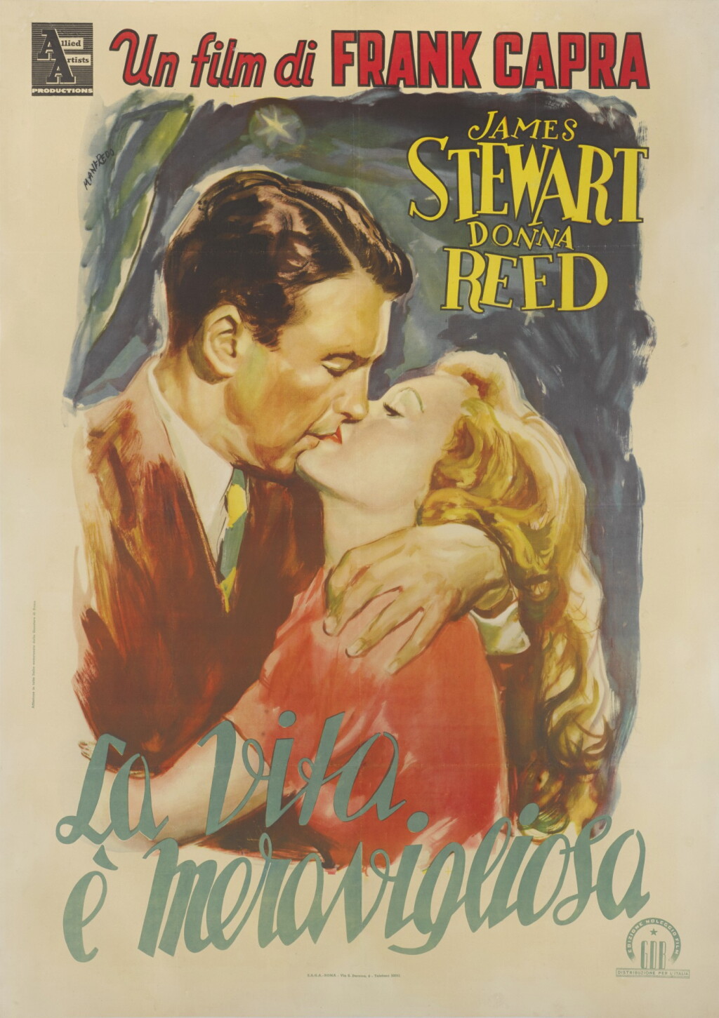 View full screen - View 1 of Lot 15. IT'S A WONDERFUL LIFE / LA VITA È MERAVIGLIOSA (1946) POSTER, ITALIAN, 1950s RE-RELEASE .