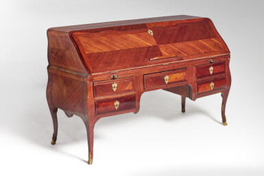 View full screen - View 1 of Lot 374. A Louis XV Gilt Bronze-Mounted Amaranth Bureau de Pente by Pierre IV Migeon, Second Quarter 18th Century.