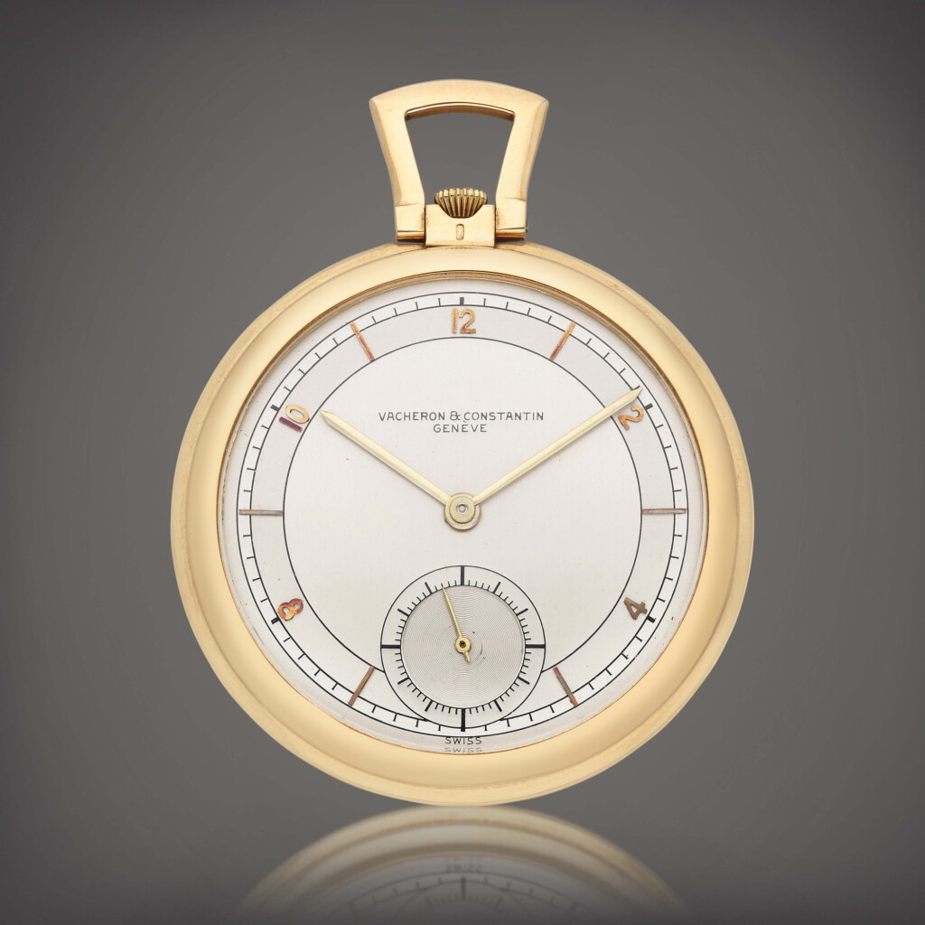 View full screen - View 1 of Lot 53. A yellow gold open faced watch, Circa 1946.