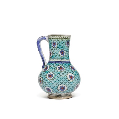 View full screen - View 1 of Lot 215. An Iznik polychrome pottery jug, Turkey, circa 1580.