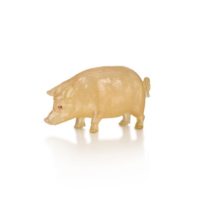 View full screen - View 1 of Lot 1028. A gem-set hardstone model of a pig, Continental Europe, early 20th century.