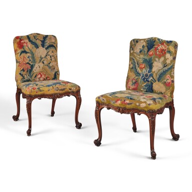 View full screen - View 1 of Lot 79. A Pair of George II Carved Mahogany Side Chairs, Probably mid-18th Century.
