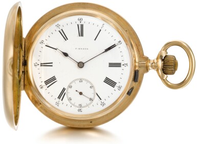 View full screen - View 1 of Lot 118. P. MOSER | A PINK GOLD HUNTING CASED KEYLESS LEVER WATCH CIRCA 1920, NO. 64992.