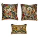 A group of three European textiles panels, now cushions, late 17th and 18th century
