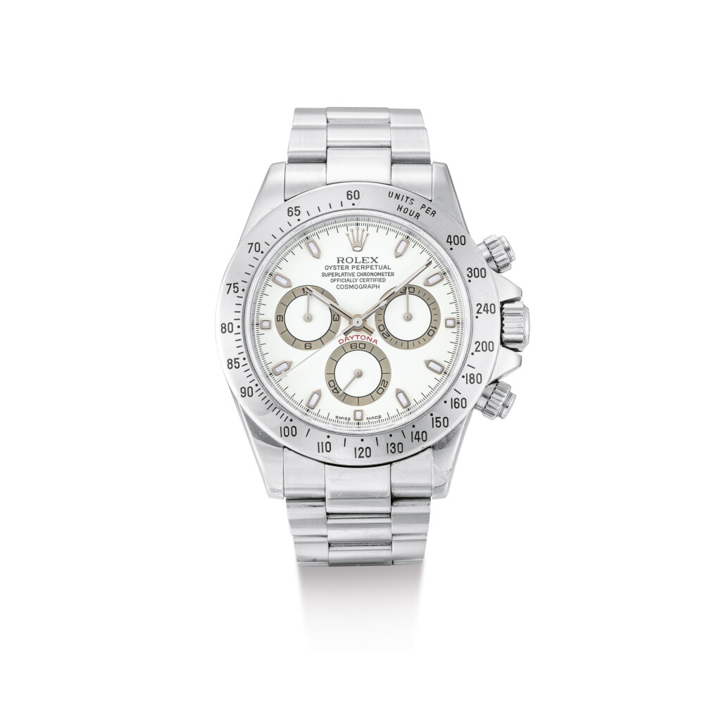 View full screen - View 1 of Lot 2118. ROLEX | COSMOGRAPH DAYTONA, REFERENCE 116520, A STAINLESS STEEL CHRONOGRAPH WRISTWATCH WITH BRACELET, AWARDED TO THE GRANDE AMERICAN SPORTS CAR SERIES GTS CHAMPION CHRIS BINGHAM, CIRCA 2002 | 勞力士 | "Cosmograph Daytona 型號116520 精鋼計時鏈帶腕錶,於2002年授予Grande American Sports Car Series GTS冠軍Chris Bingham".