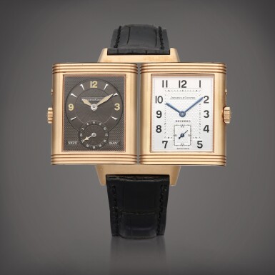 View full screen - View 1 of Lot 321. Reference 270.2.54 Reverso Day-Night | A pink gold reversible dual time wristwatch with 24 hour indication, Circa 1995.