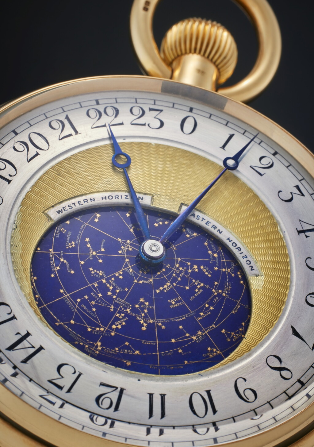View full screen - View 1 of Lot 39. 'Grosse Pièce' No.16869 | An extraordinary, historically important yellow gold double dialed and double open-faced, minute repeating astronomical watch with one minute tourbillon, a celestial chart for the night time sky of London, day/night grande and petite sonnerie, chronograph, register for 60-minutes and 12-hours, perpetual calendar, moon-phases, equation of time, power reserve, and 24 hour sidereal time, Made for S. Smith & Son, Ltd., Started in 1914, Shown at the Geneva Watch Exhibition in 1920 and Delivered in 1921.