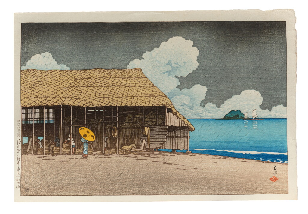 View full screen - View 1 of Lot 235. Kawase Hasui (1883-1957) | Beach Hut at Himi in Etchu Province (Hama sho’oku, Etchu Himi) | Taisho period, early 20th century.