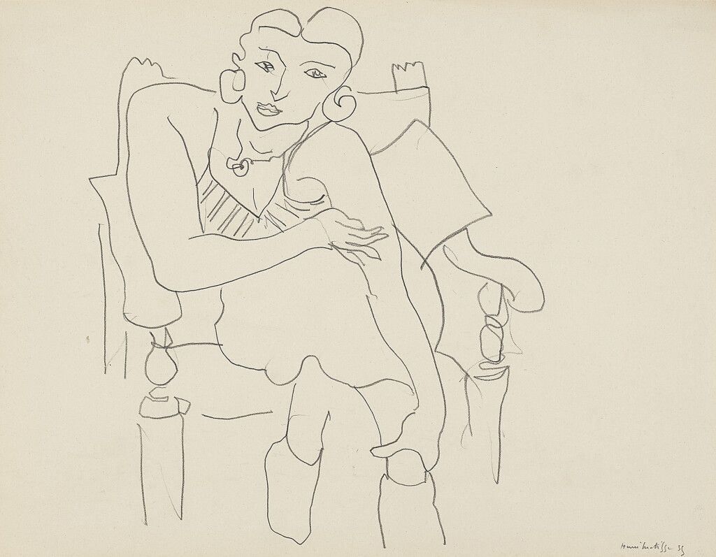 View full screen - View 1 of Lot 60. Femme assise dans un fauteuil.