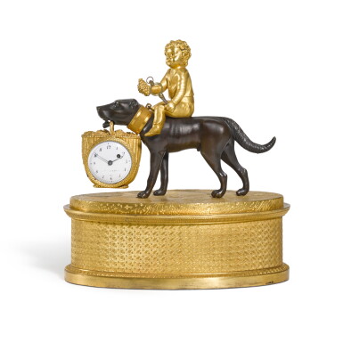 View full screen - View 1 of Lot 70. An Empire gilt and patinated bronze desk timepiece/inkstand, circa 1810.