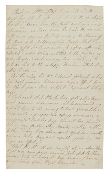 View full screen - View 1 of Lot 24. King George III | Autograph manuscript answer to a submission demanding the dismissal of the administration.
