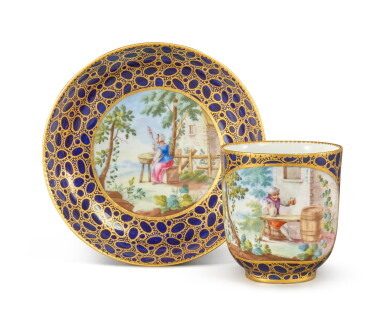 View full screen - View 1 of Lot 129. A Sèvres Lapis Caillouté Cup and Saucer, Dated 1760.