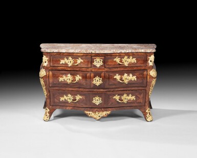 View full screen - View 1 of Lot 124. A Louis XV gilt-bronze-mounted tulipwood commode, stamped L.DELAITRE .