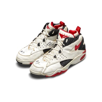 View full screen - View 1 of Lot 806. Nike Moses Malone Game Worn Dual Signed Air Maestro Flight.