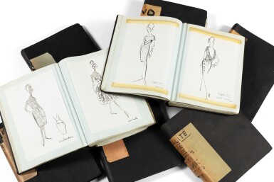 View full screen - View 1 of Lot 1101. Sketchbook, 1959, probably by Karl Lagerfeld | Albums de croquis de mode, 1959, probablement par Karl Lagerfeld.