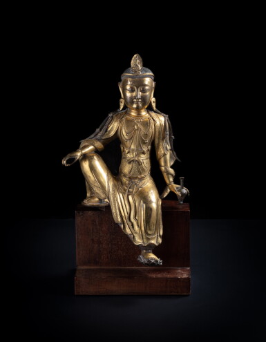 View full screen - View 1 of Lot 7. A superb gilt-bronze figure of Avalokiteshvara, Ming dynasty, circa 15th century.