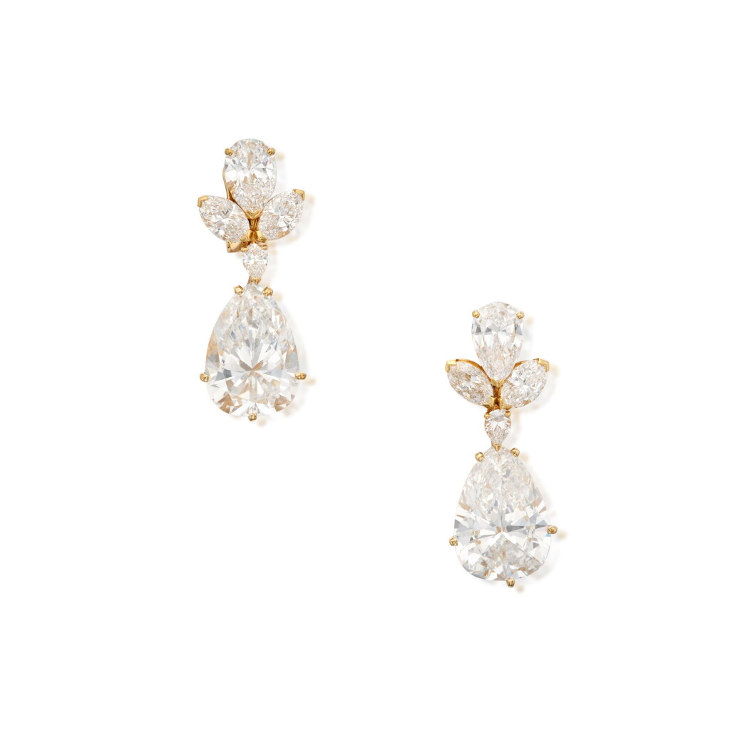 View full screen - View 1 of Lot 174. Pair of Diamond Pendant-Earclips, France.