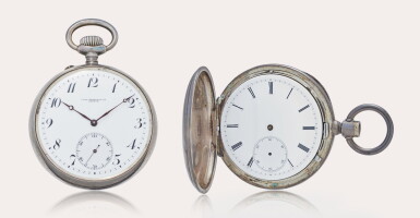 View full screen - View 1 of Lot 446. A group of two watches including a silver watch by Haas Neveux & Cie., Geneva, and a silver watch by Arnold Nicoud, Chaux-de-Fonds, Circa 1890-1920.