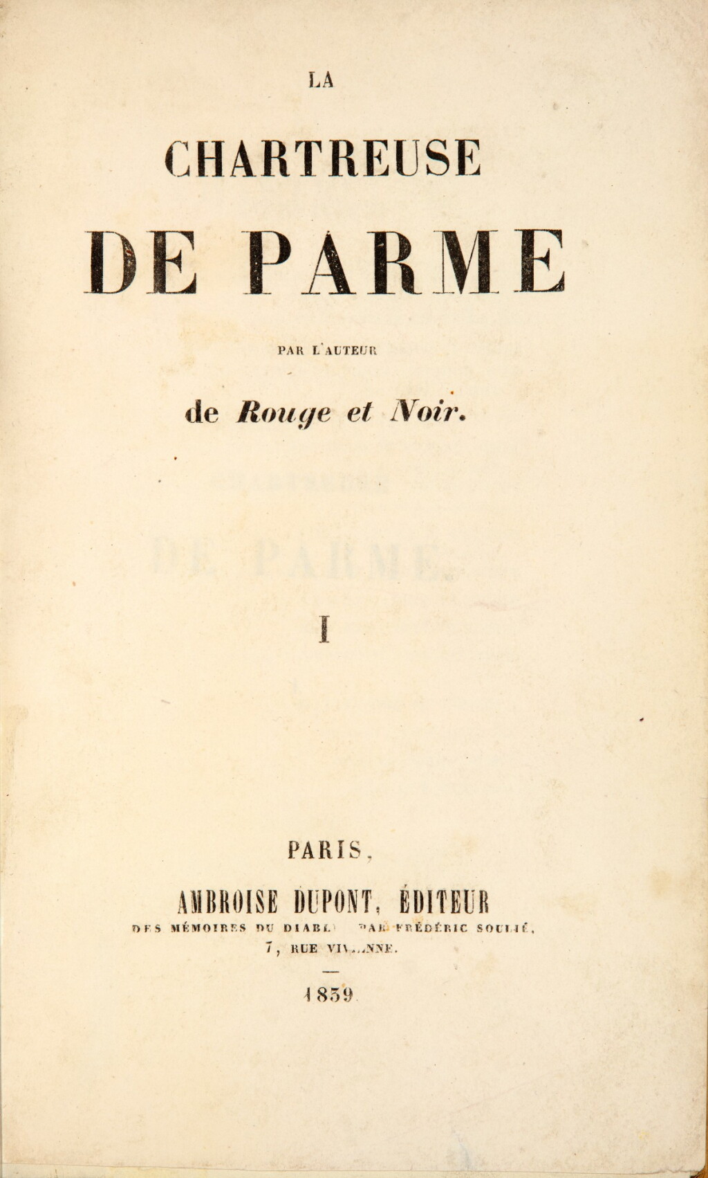 View full screen - View 1 of Lot 190. STENDHAL. La Chartreuse de Parme. 1839. 2 vol, demi-mar. de Pagnant, relié sur brochure. Édition originale..