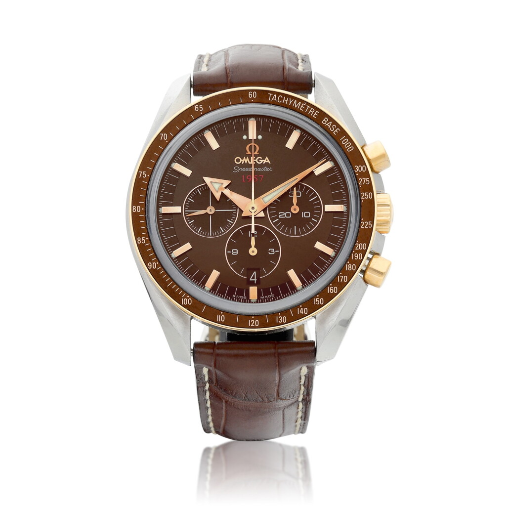 View full screen - View 1 of Lot 8084. Speedmaster Broad Arrow, Reference 321.93.42.50.13.001 | A pink gold and stainless steel chronograph wristwatch with date, Circa 2010 | 歐米茄 | 超霸系列闊箭 型號321.93.42.50.13.001 | 粉紅金及精鋼計時腕錶,備日期顯示,約2010年製.