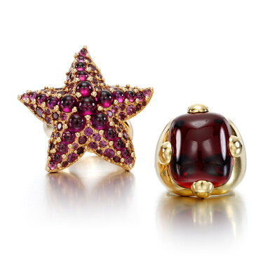 View full screen - View 1 of Lot 75. Tourmaline and amethyst ring and a garnet ring.