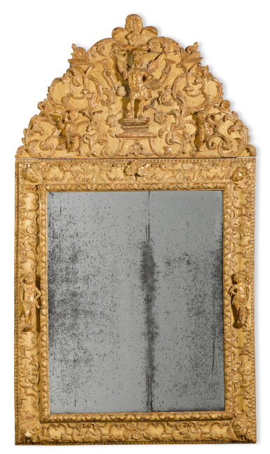 View full screen - View 1 of Lot 59. A Louis XIV carved giltwood mirror, late 17th century.