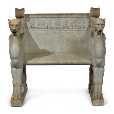 View full screen - View 1 of Lot 272. A Neoclassical Style Carved Marble Bench, 19th Century.