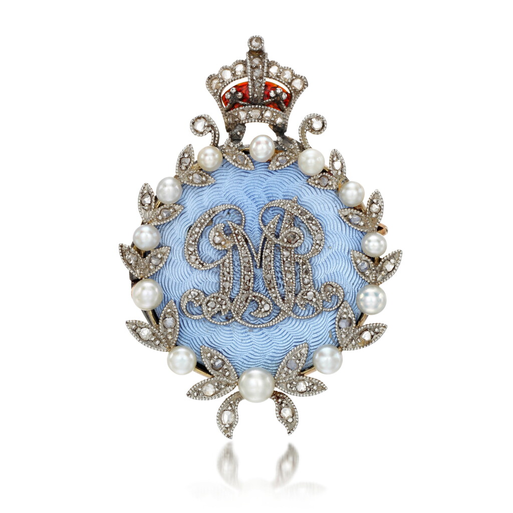 View full screen - View 1 of Lot 47. Royal: a seed pearl, enamel and diamond brooch, circa 1905.