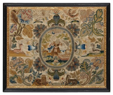 View full screen - View 1 of Lot 812. An English Silkwork: The Sacrifice of Isaac, circa 1685.
