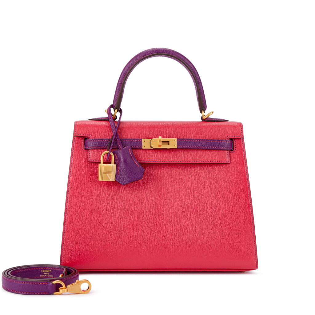 View full screen - View 1 of Lot 1642. Anemone and Bougainvillea Chèvre HSS Kelly 25 Sellier Brushed Gold Hardware, 2020.