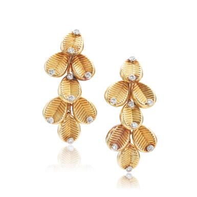 View full screen - View 1 of Lot 1095. Pair of gold and diamond ear clips, 'Grain de Café', 1950s.