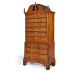 A Chippendale Block-Front Bonnet-Top Chest-on-Chest, probably Colchester, Connecticut, circa 1775