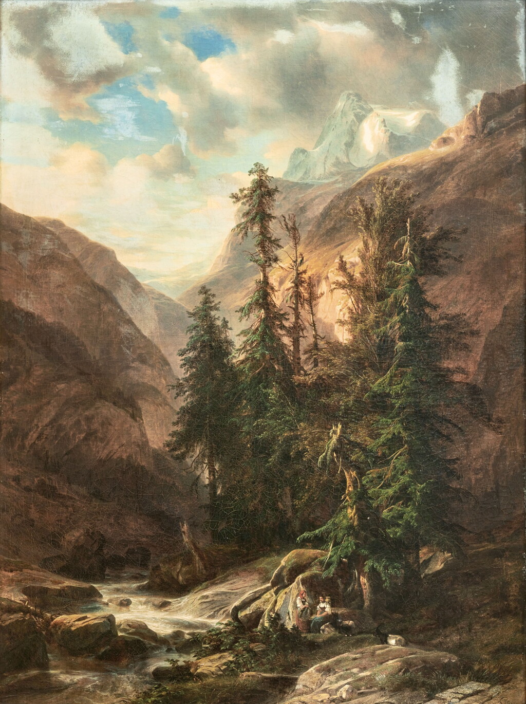 View full screen - View 1 of Lot 84. Alpine Landschaft mit Tannen und Bergbach.