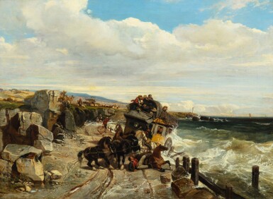 View full screen - View 1 of Lot 211. The stagecoach in danger | La diligence en danger.