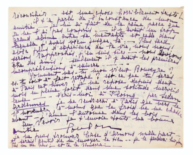View full screen - View 1 of Lot 201. Lettre à André Rouveyre. 1920. Lou repentante : elle regrette son comportement.