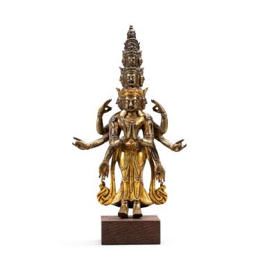 View full screen - View 1 of Lot 258. A gilt-bronze figure of Avalokiteshvara 19th century | 十九世紀 鎏金銅觀世音菩薩立像.