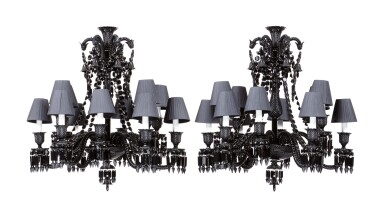 View full screen - View 1 of Lot 25. A pair of Baccarat black crystal chandeliers, "Zenith" model, designed by Philippe Starck.