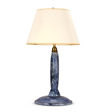 View full screen - View 1 of Lot 48. A columnar ceramic blue speckle-glazed table lamp, first half 20th century.