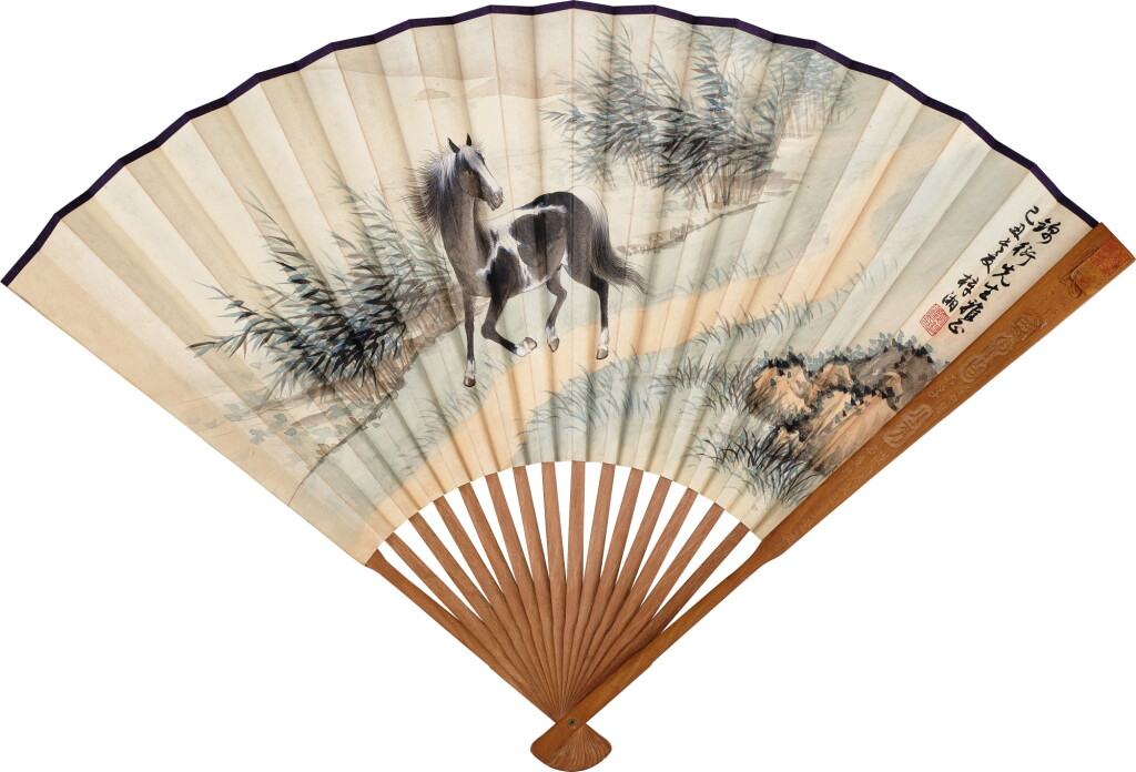 View full screen - View 1 of Lot 526. 殷梓湘 溪畔駿馬;馬公愚 行書節錄〈金石林緒論〉| Yin Zixiang, Horse by Shore.