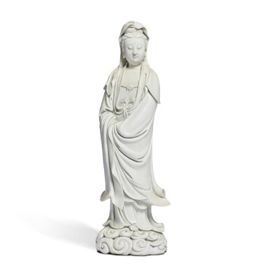 View full screen - View 1 of Lot 112. A 'Dehua' white-glazed standing figure of Guanyin, signed He Chaoshui, 17th century.