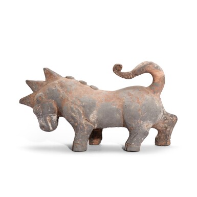 View full screen - View 1 of Lot 9520. A grey pottery mythical beast, Han dynasty | 漢 灰陶獸.
