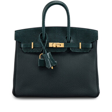 View full screen - View 1 of Lot 546. Limited Edition Vert Cypres Shiny Niloticus Lizard and Vert Rousseau Togo Touch Birkin 25 Gold Hardware, 2023.