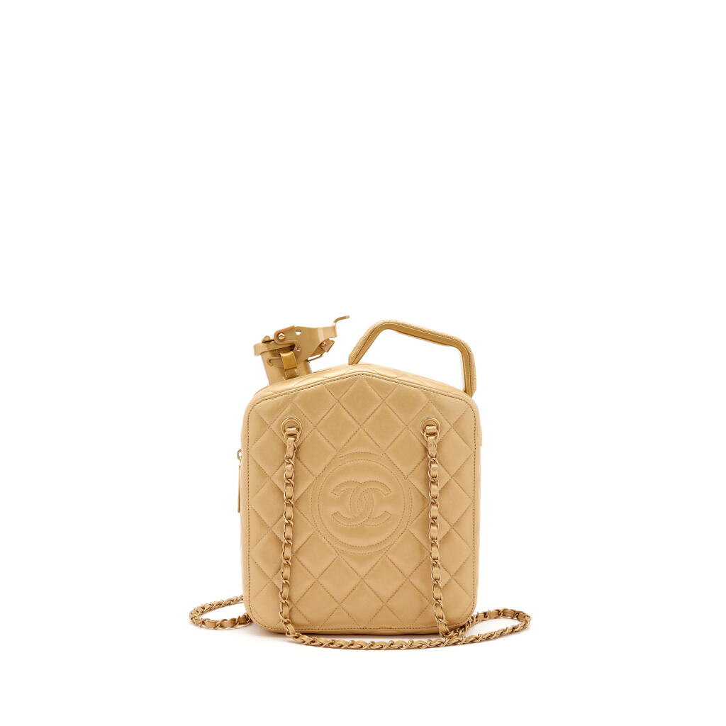 View full screen - View 1 of Lot 139. Gold Lambskin Paris Dubai Gas Tank Jerry Can Paris Dubai Gold Hardware, 2015.