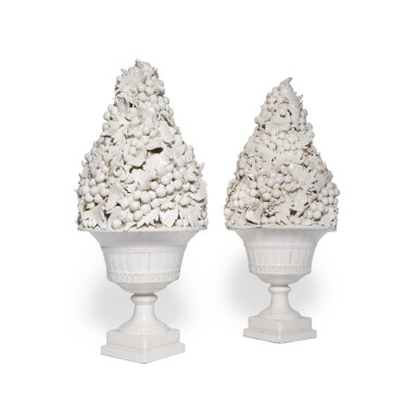 View full screen - View 1 of Lot 57. A pair of cream-glazed pottery trompe l'oeil vases, 20th century.