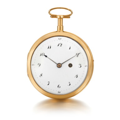 View full screen - View 1 of Lot 203. YELLOW GOLD OPEN-FACED QUARTER REPEATING WATCH WITH CONCEALED EROTIC AUTOMATON CIRCA 1790.